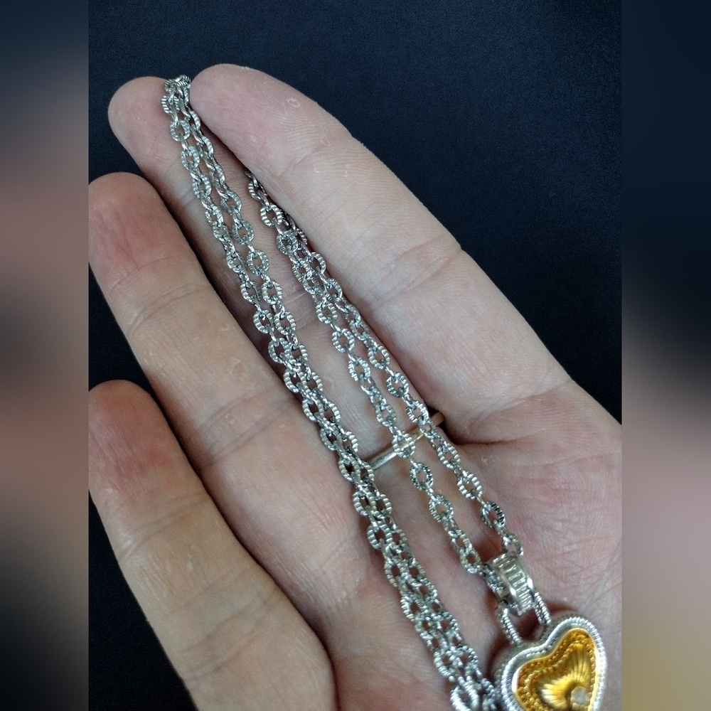 Silver And Gold Heart Pendant Chain Necklace - Picture 5 of 8